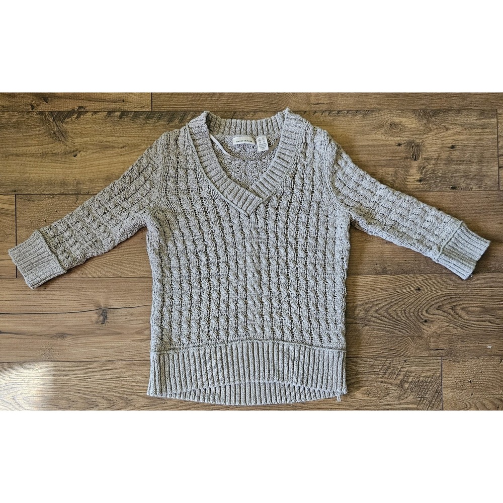 DKNY Jeans Beige Open Knit Sweater Cotton Blend Deep V Neck Extra Large